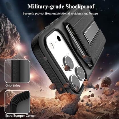 Nvollnoe for iPhone 17 Pro Case with Card Holder & Screen Protector, Compatible with Magsafe, Built-in Kickstand, Detachable Magnetic Wallet Case for iPhone 17 Pro(Black) - color: Black