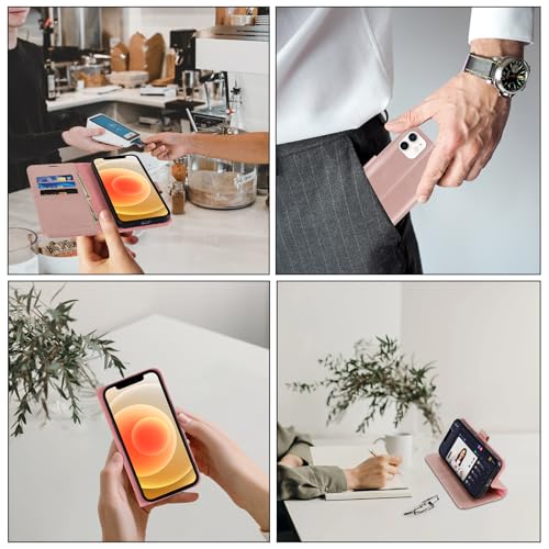 MONASAY Wallet Case Compatible for iPhone 12 mini 5G 5.4-inch,[Glass Screen Protector Included] [RFID Blocking] Flip Folio Leather Cell Phone Cover with Credit Card Holder, Rosegold - color: Rosegold