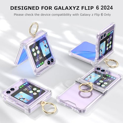 Case for Samsung Galaxy Z Flip 6 Case with Hinge Protection 2 Pack Tempered Glass Screen Protection Cover for Samsung Galaxy Z Flip 6 5G(Clear) - color: Clear