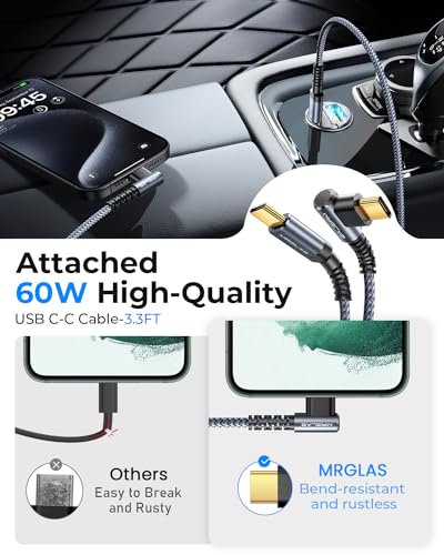 MRGLAS 90W USB C Car Charger Fast Charge, Flush Fit,Extra 3.3ft USB C Cable - color: Blue