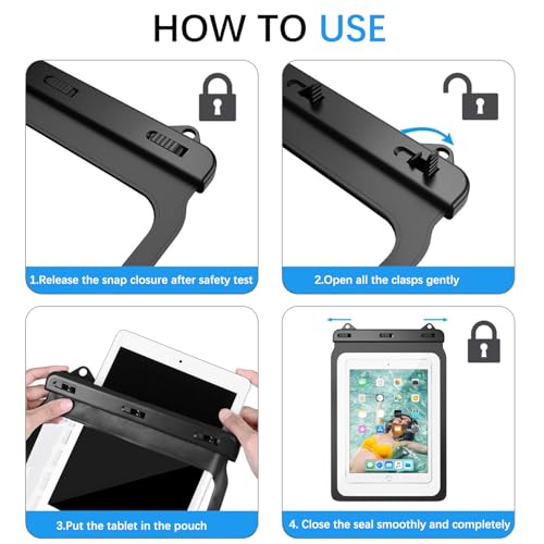 Universal iPad Waterproof Case Dry Bag Pouch for iPad Pro 12.9" 6th/5th/4th/3rd Gen iPad Pro 11" iPad 11th A16 iPad Air 6/5/4 10.9" Galaxy Tab S10+ S9+ S8+ Galaxy Tab S10/S9 FE+ - size: 12.9inch