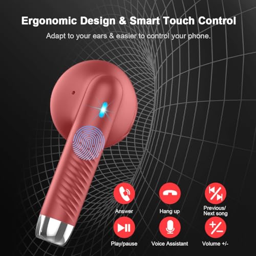 Wireless Earbuds, Bluetooth 5.4 Earbuds Stereo Bass, Bluetooth Headphones - color: Glossy Red