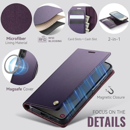 for Samsung Galaxy S26 5G 2in1 Detachable Wallet Case, Purple | Compatible with Magsafe, Magnetic, RFID Blocking Card Holder, Shockproof, Kickstand, Wireless Charging, PU Leather Flip Cover - color: (Detachable 2 in 1)-Purple, size: Galaxy S26