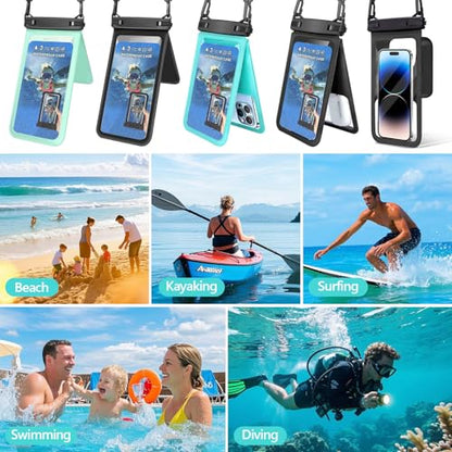 Double Space Waterproof Phone Pouch (2 Pack) - Universal Waterproof Phone Lanyard Case Compatible with iPhone 16/15/14/13/12 Pro Max & Smartphones up to 8", Essential Dry Bag for Beach (color-5)