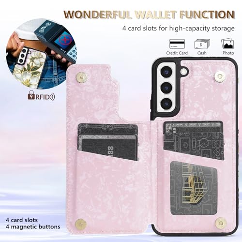 NNH Compatible with Samsung Galaxy S22 Plus Wallet Case with RFID Blocking Card Slots Folio Flip PU Leather Kickstand Double Magnetic Clasp Design Cover for Galaxy S22+(6.6 inch-Magnolia Flowers) - color: Magnolia Flowers, size: Galaxy S22 Plus 6.6 inch
