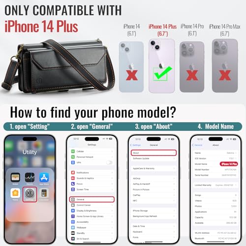 Strapurs Wallet Case Compatible with iPhone 14 Plus RFID Blocking 10-Card Holder Soft PU Leather Magnetic Snap Shoulder Strap Zipper Pocket Phone Case Fit for iPhone 14 Plus 6.7" - Black | RFID Blocking 10-Card Holder, Shoulder Lanyard, Wirst Strap, Zippe