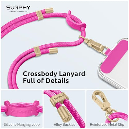 SURPHY Phone Lanyard Crossbody, Phone Strap Crossbody with 2 Tether Tabs - color: Hot Pink