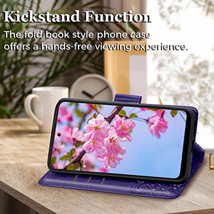 for Moto G Power 2022 Case Wallet,Women Flip Cover,Purple | Butterfly Embossed PU Leather Kickstand Credit Card Holder Slots Magnetic Wrist Strap Purse - color: Purple