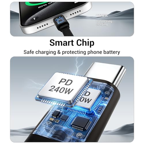 Invisible Holder Charger Cable, 240W PD Fast Charging, 4.9FT - size: 1PCS ( 1 USB-C to USB-C)