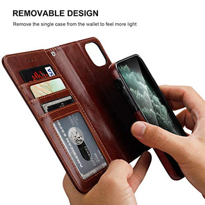 Bocasal Detachable Wallet Case Card Holder for iPhone 11, Brown | Kickstand Card Slots Holder PU Leather Magnetic Shockproof Wrist Strap Removable Flip Protective Cover 6.1 inch - color: Brown