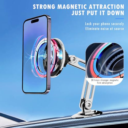 Universal 360° Pro Magnetic Car Phone Holder (2025) – Super Strong Suction & Adjustable Phone Mount for All Mobile Phones, Hands-Free Viewing with Metal Ring, No Signal Interference - color: Silver