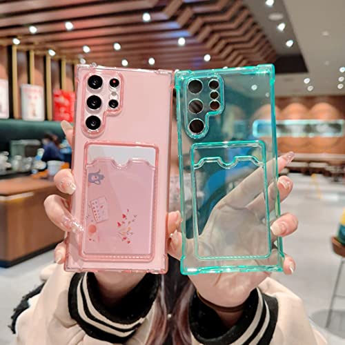 Tuokiou Samsung Galaxy S22 Ultra Clear Protective Card Slot Case - Slim Fit Drop Resistant Soft TPU Wallet With Bumper, Cute Card Holder Pocket for 6.8" Galaxy S22 Ultra (Pink) - color: Pink, size: Samsung Galaxy S22 Ultra