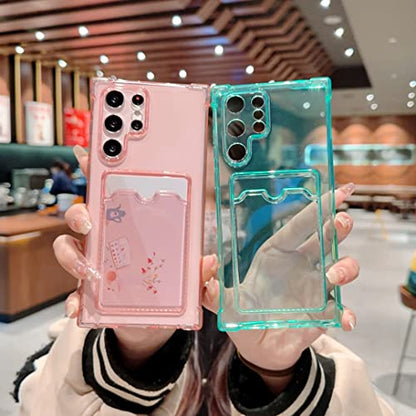Tuokiou Samsung Galaxy S22 Ultra Clear Protective Card Slot Case - Slim Fit Drop Resistant Soft TPU Wallet With Bumper, Cute Card Holder Pocket for 6.8" Galaxy S22 Ultra (Pink) - color: Pink, size: Samsung Galaxy S22 Ultra