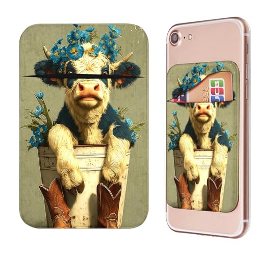 Phone Credit Card Holder Stick on, Cell Phone Pocket Self Adhesive Stretchy Stick on Wallet ID Credit Card Case Pouch Sleeve with Flap for All Smartphones, Cow Blue Flower - color: Cow Blue Flower