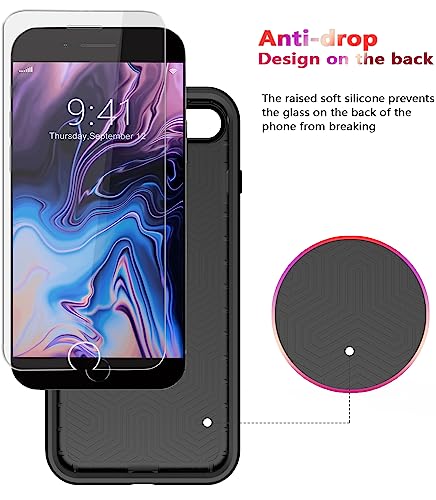 Diverbox Case for iPhone 8 Plus & 7 Plus - Tempered Glass Screen Protector, Shockproof & Dropproof Heavy Duty Protection (Black) - color: Black-2in1