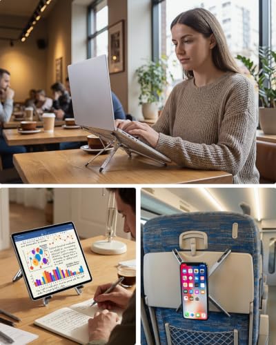 Viozon Portable Laptop Stand for Desk, Foldable Adjustable Computer Riser with Magnetic Phone Holder, Aluminum Laptop Stand for 10–16” Laptops & 4–13” Phones/Tablets (Silver) - color: Silver