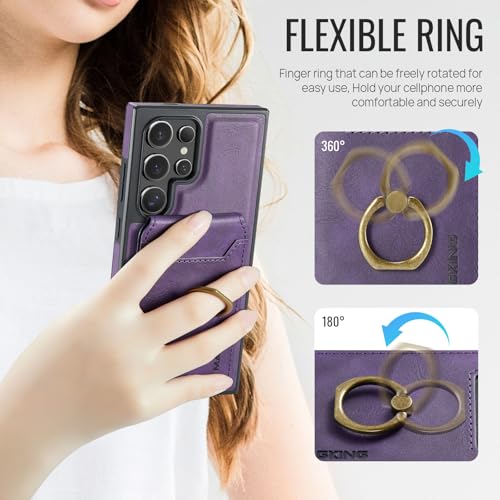 for Samsung Galaxy S26 Ultra 2 in 1 Detachable Card Bag Wallet Case Durable Leather Wallets Magnetic Card Holder 4 Card Slots Ring Stand RFID Blocking Purple - color: Purple, size: Samsung Galaxy S26 Ultra