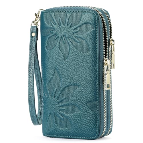 GOIACII Women's Wallet RFID Blocking Leather Wristlet - color: A02 Teal