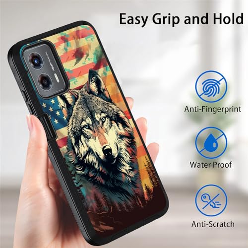 for Moto G 5G 2024/Moto G Play 5G 2024 Case, Military Grade Heavy Duty [3-Layer] Dustproof Shockproof Full-Body Protective Case for Motorola Moto G 5G 2024 - American Flag Wolf - color: American Flag Wolf-