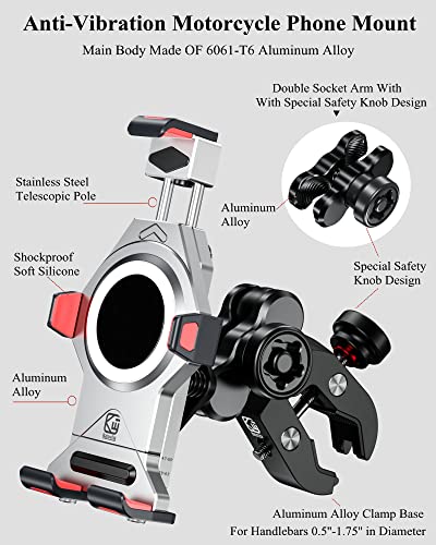 BRCOVAN Anti-Theft Metal Motorcycle Phone Mount with Vibration Dampener