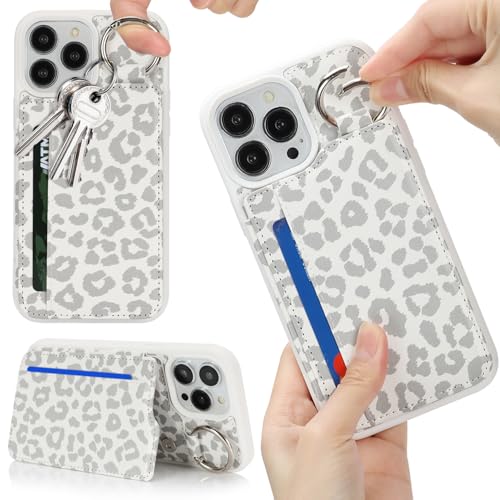 Ｈａｖａｙａ for iPhone 16 case with Card Holder iPhone 16 case Wallet with Keychain Ring and Stand PU Leather Phone case-White Leopard Print - color: C+White leopard print