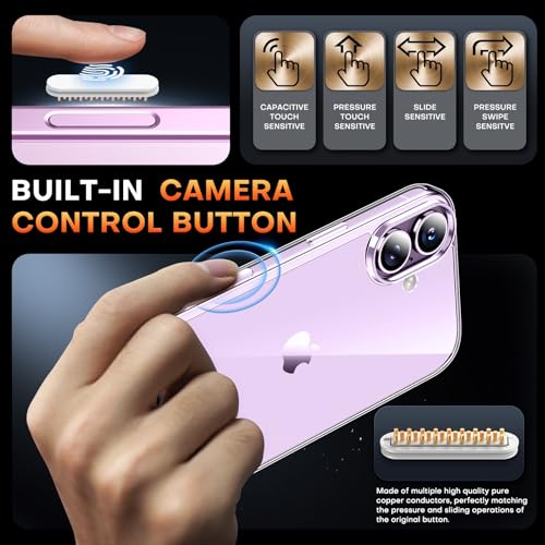 TAURI for iPhone 17 Case, Camera Control Anti-Yellowing, with Screen Protector, Military-Grade Protection Shockproof Phone Case for iPhone 17, Clear - color: B-Button Clear
