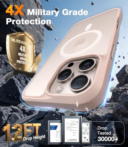 TORRAS Stronger Magnetic for iPhone 16 Pro Case, Matte Desert Titanium | Compatible with MagSafe, Military Grade Drop Protection, Shockproof Airbag, Color Button, Slim Anti-Scratch, Translucent - color: Desert Titanium White