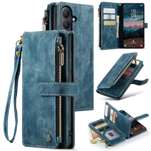 Compatible with Samsung Galaxy S26 Wallet Case,with Card Holder Kickstand Magnetic Zipper Pocket Lanyard Strap Wristlet,Leather Flip Case Wallet for Samsung Galaxy S26 5G 6.3 Inch(Blue) - color: Blue, size: S26 6.3 Inch