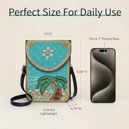 Small Crossbody Bags for Women, Cell Phone Shoulder Bag Boho Wallet Purse - color: Coconut Tree