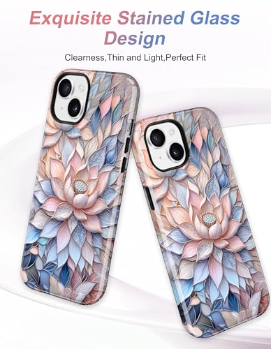 Jusy Magnetic Stained Glass Floral Case for iPhone 16e/17e, Pink Lotus | Compatible with MagSafe, Cute Aesthetic Flower Design, TPU and PC Protective Phone Cover - color: Pink Lotus