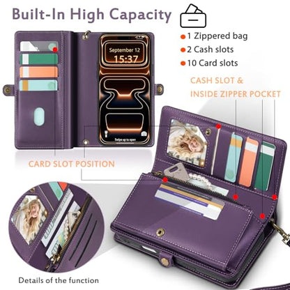 for Wallet Case Compatible with iPhone 17 Pro,Multi-Function Detachable 3 in 1 Magnetic iPhone 17 Pro Case Wallet,Flip Strap Zipper Card Holder Phone Case with Shoulder Straps (Pruple) - color: Purple, size: iPhone 17 Pro