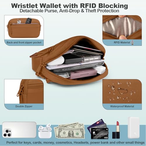 YFWE Clip and Go Strap for Phone with Wallet Crossbody, Adjustable Phone Lanyard with Detachable RFID Wristlet Wallet, Pattern Strap - Bronze(L) - color: Bronze, size: Large