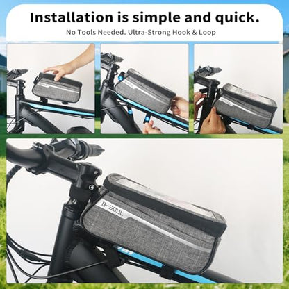 ZNH Bike Handlebar Bags - Bicycle Phone Front Frame Bag Bike Accessories | Sensitive Touch Screen Mount Cycling Pouch Waterproof & Quick Release with 1L Storage for Phone Under 7" Top-opening Design