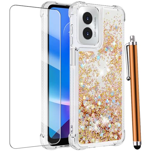for Moto G Play 2024 Case with Screen Protector, Gold - color: Gold