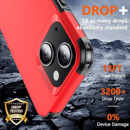 Shockproof for iPhone 15 Case,[15 FT Military Grade Drop Protection],with 2X [Tempered Glass Screen Protector ] with Air Bumpers Full-Body Protective Phone Case,Red Black - color: Red Black