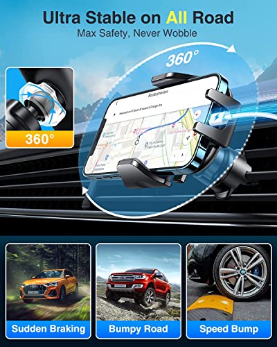 [True Military-Grade] Car Phone Holder VANMASS [Upgraded Strongest Suction&Clip] Cell Phone Mount for Dashboard Windshield Vent Kit, Truck Cradle Stand for iPhone 18 Pro Max 17 16 15 Android,Ink Black - color: Ink Black