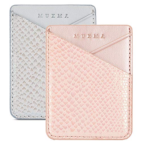 Cell Phone Wallet,Credit Card Holder for Back of Phone Pocket 3M Adhesive Sticker Card Pouch Sleeve for iPhone/Samsung Galaxy/Sony/Android and Most Smartphones (Pink+Grey) - color: Pink+Grey