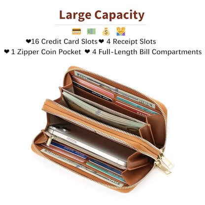 GOIACII Women's Wallet RFID Blocking Leather Wristlet - color: A07 White Brown