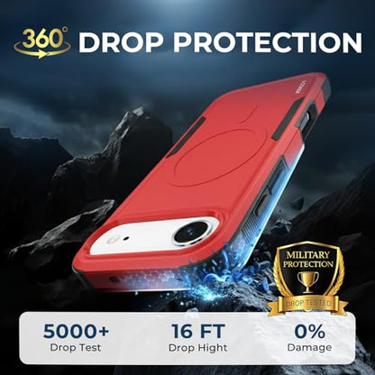 LOOXER® Heavy Duty Rugged Magnetic Case for iPhone 17 Air (6.5”) | Military Grade Shockproof Protection,MagSafe Compatible+ Tempered Glass Included (Red, 17 Air) - color: Red, size: 17 Air