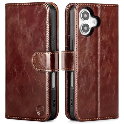 Compatible with iPhone 16 Genuine Leather Case Wallet with Card Holder,Women Men Real Leather Flip Folio RFID Blocking Credit Card Slots Kickstand Phone Cover,for Apple 16 6.1",Brown - color: Brown, size: iPhone 16 - 6.1"