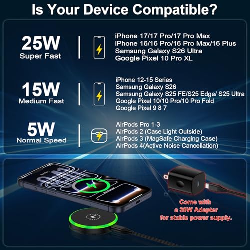 for Magsafe Charger Samsung S26 Magnetic Charger Wireless Fast Charging Pad - color: Black-W