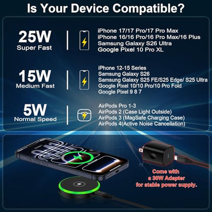 for Magsafe Charger Samsung S26 Magnetic Charger Wireless Fast Charging Pad - color: Black-W
