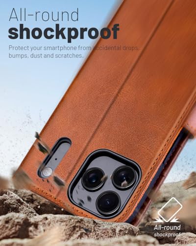 OCASE Compatible with iPhone 17 Pro Wallet Case, PU Leather Flip Folio Case with Card Holders RFID Blocking Kickstand [Shockproof TPU Inner Shell] Phone Cover 6.3 Inch 2025, Brown - color: Brown