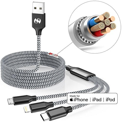 3 in 1 Multi Charging Cable 6ft 2Pack,MFi Certified fast charger cord - color: Grey/Black-6ft