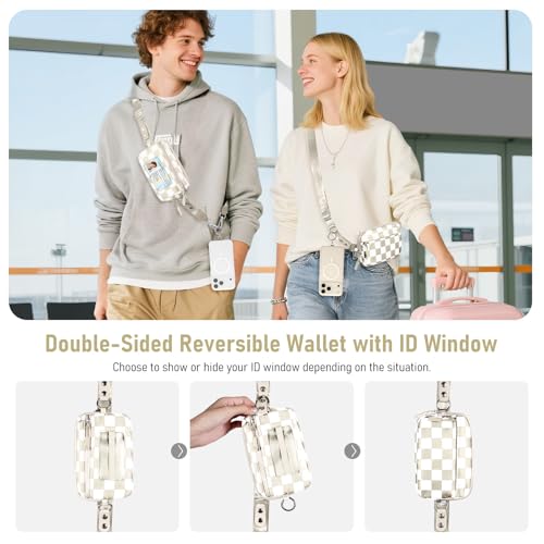 Tiostep Clip and Go Strap for Phone with Wallet Crossbody Phone Lanyard Adjustable and Detachable RFID Wristlet Wallet (Beige Yellwo Checkered, Medium) - color: Beige Yellow Checkered, size: Medium