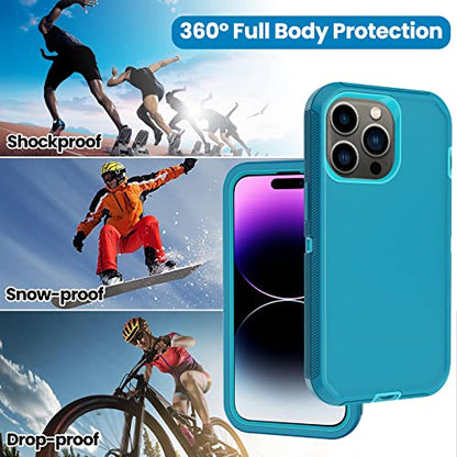 for iPhone 14 Pro Case with 2 Screen Protector, Heavy Duty Drop Protection Shockproof Full Body 3-Layer Military Rugged Durable Protective Cover for Apple iPhone 14 Pro 6.1" (Lake/Sky Blue) - color: Lake/Sky Blue
