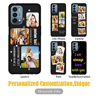 Custom Phone Case for OnePlus Nord N200 5G Multi-Photo Collage Name, Customized Personalized Phone Cover Anti-Scratch Soft Protective TPU Black Thin Cases 6.49-inch - color: Black 05 - Dot, 3 Photos Text