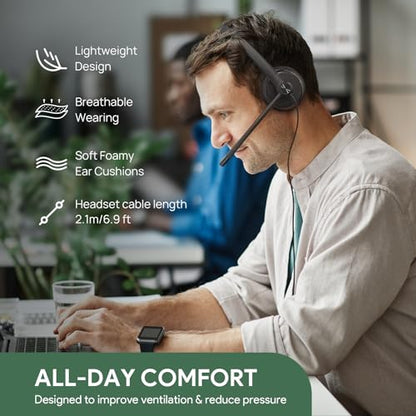 Yealink UH34 USB Headset with Mic,Stereo Wired Headphones with Noise Cancelling Microphone,Professional Work Headset VoIP Phone PC Computer Call Center Office(Ultra Light) (Pack of 2) - size: Stereo (Pack of 2)