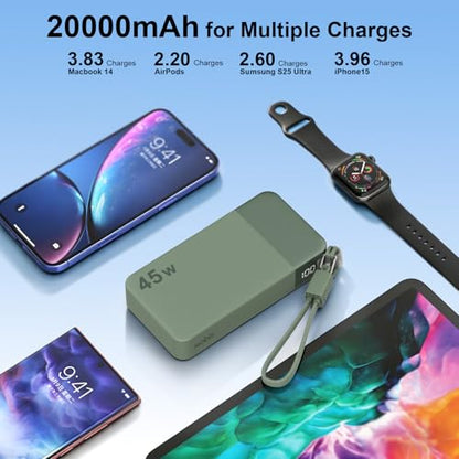 NOBIS Portable Charger 20000mAh 45W Power Bank w/Detachable Cable - color: Green