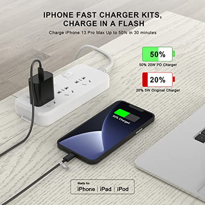 iPhone 14 13 Charger Fast Charging 10 FT, 20W USB C Charger Block & Cable - color: Deep Black
